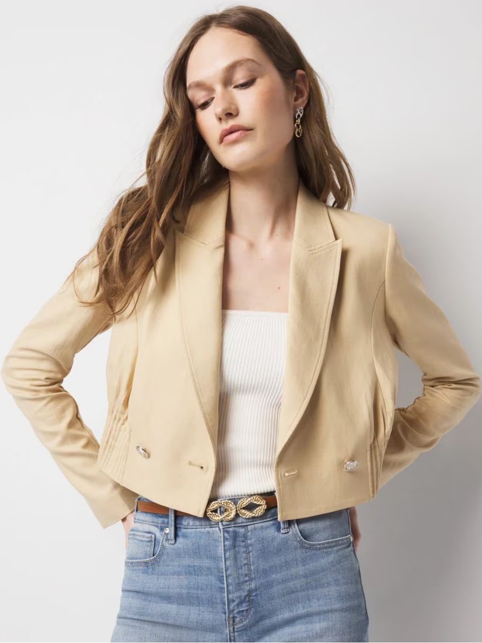 Whbm Cropped Lyocell Jacket - Beige - Size 2
